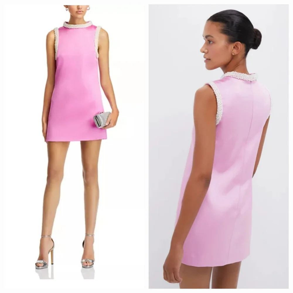 knee length dresses for ladies Self-Portrait Satin Diamante Mini Dress Pink main image 1